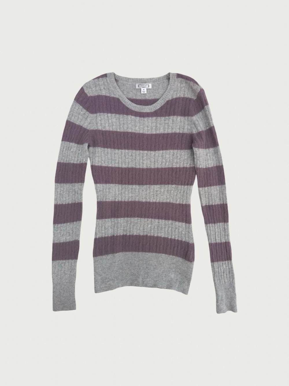 Striped Cable Knit Crewneck Sweater